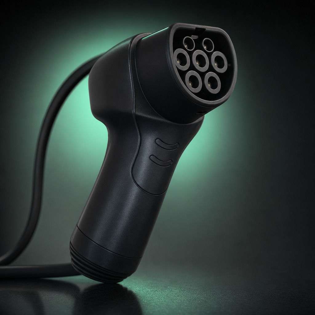 Close-up of the Wall Mount EV Charger Type 2 charging connector